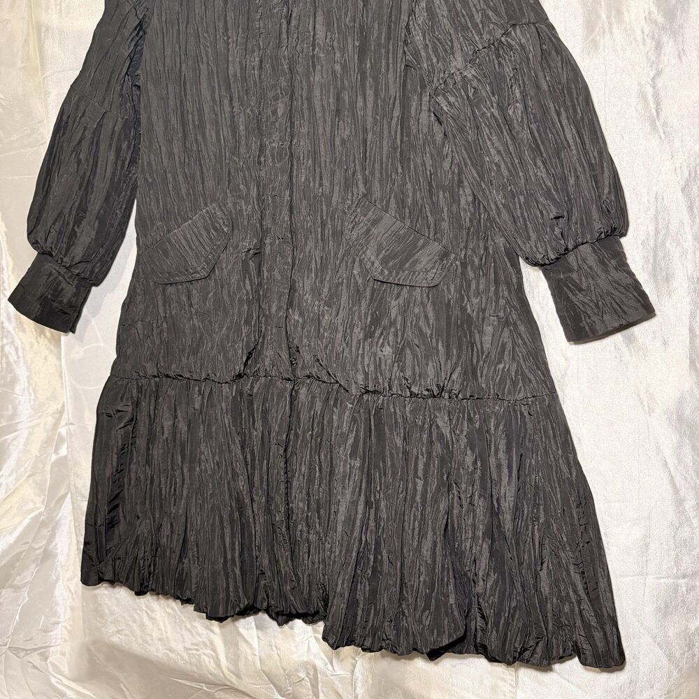 Samuel Dong Black Crinkle Textured Ruffle Collard Bubble Hem Avant Garde Medium - Picture 3 of 11